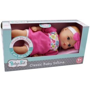 Baby's First Doll 11' Classic Softina With Pink & Foral Jumper & Headband, Surf